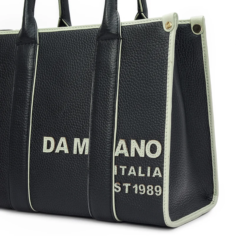 Da Milano Black Small Wax Leather Book Tote - Black for Women | Best Price UAE